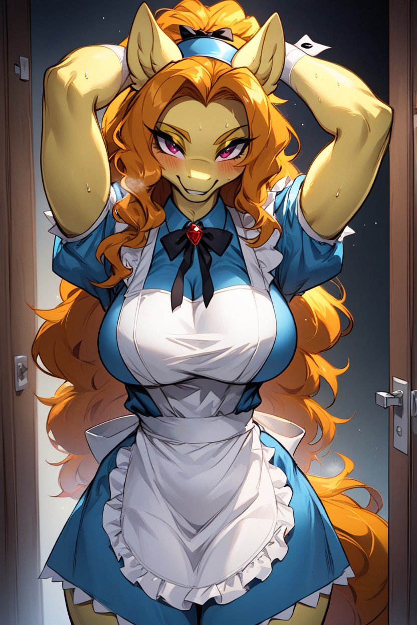 Arms Up, Pony Body, Doorway Background Furry AI Porn