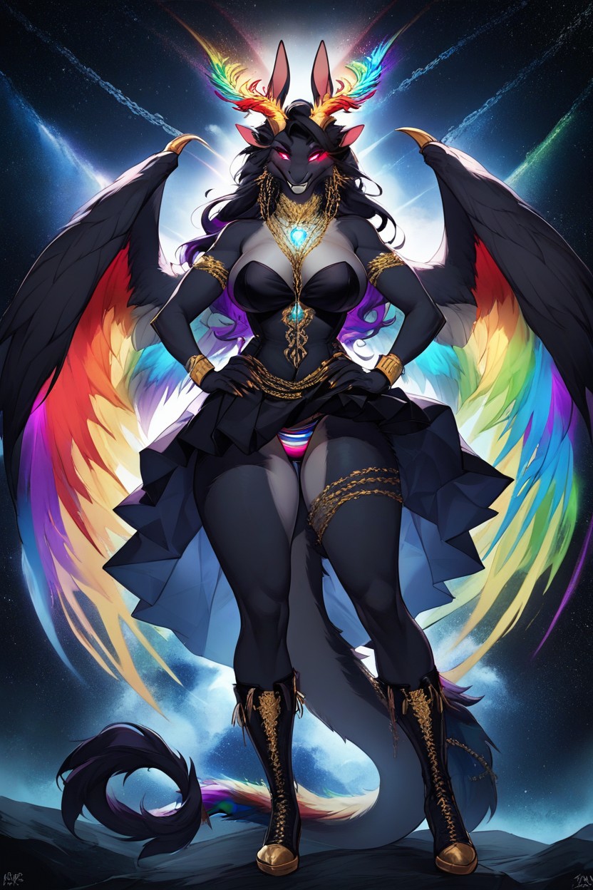 Rounded Ass, Glowing Rainbow Details, Female Bunnydragoncat Furry AI Porn