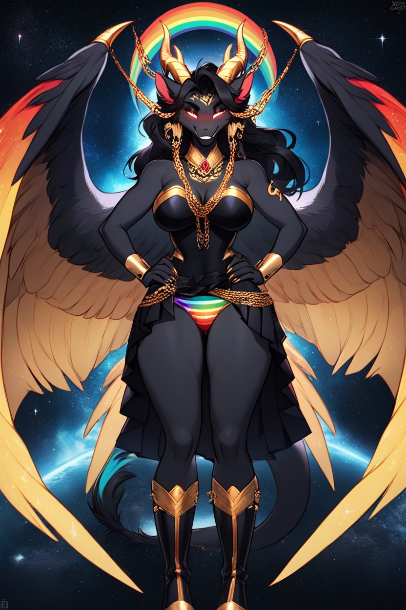 Rainbow Panties, Elegant And Majestic, Dragon Horns Furry AI Porn