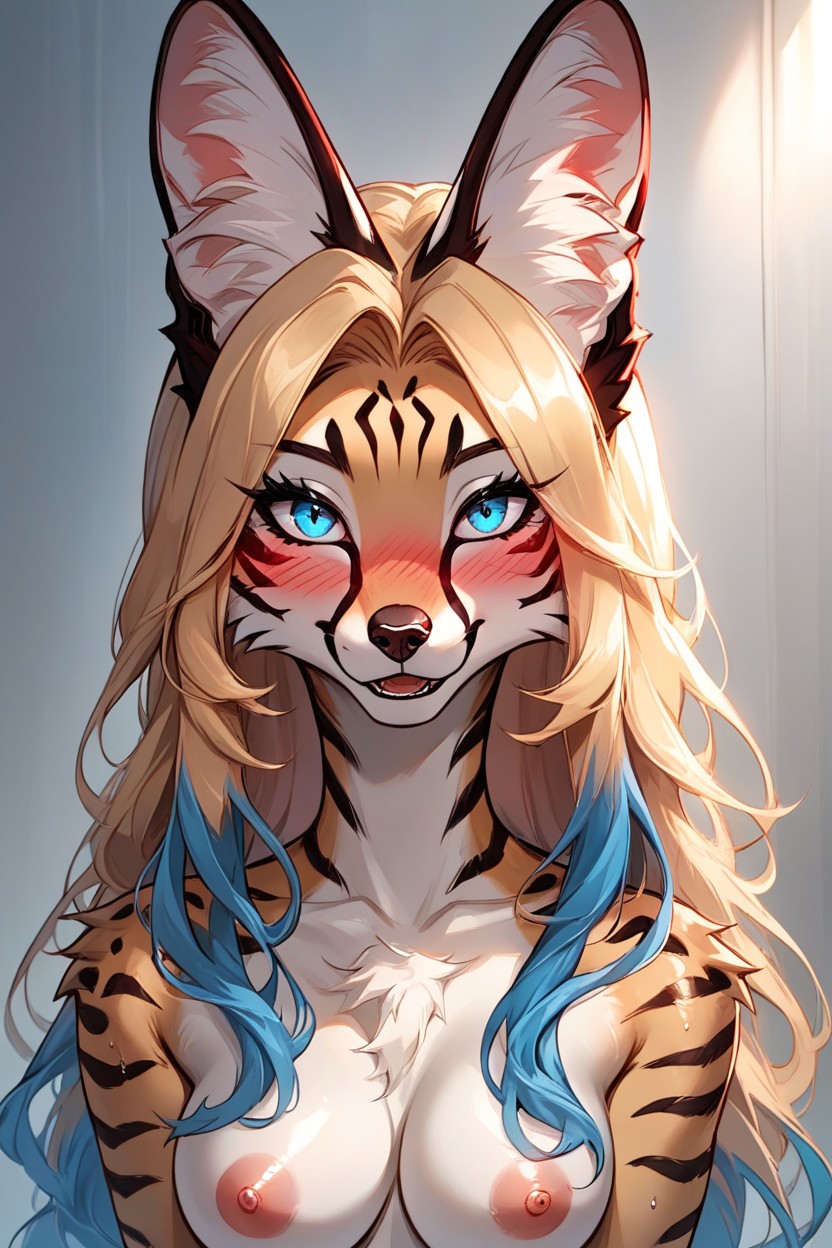 Hourglass Figure, Bright Crimson Eyes, Perfect Anatomy Body Furry AI Porn