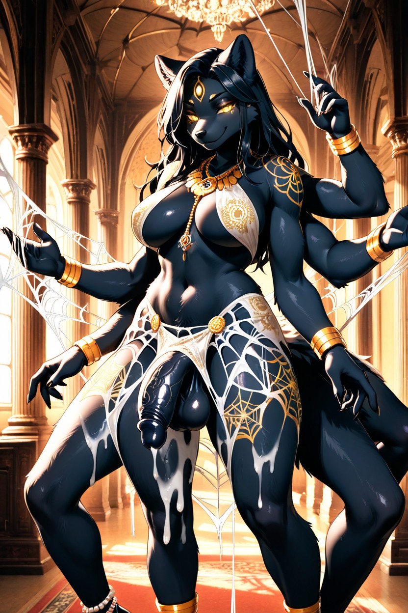Spider Anatomy, Medium Breasts, Exaggerated Visible Phallus Flaccid Porno IA Furry
