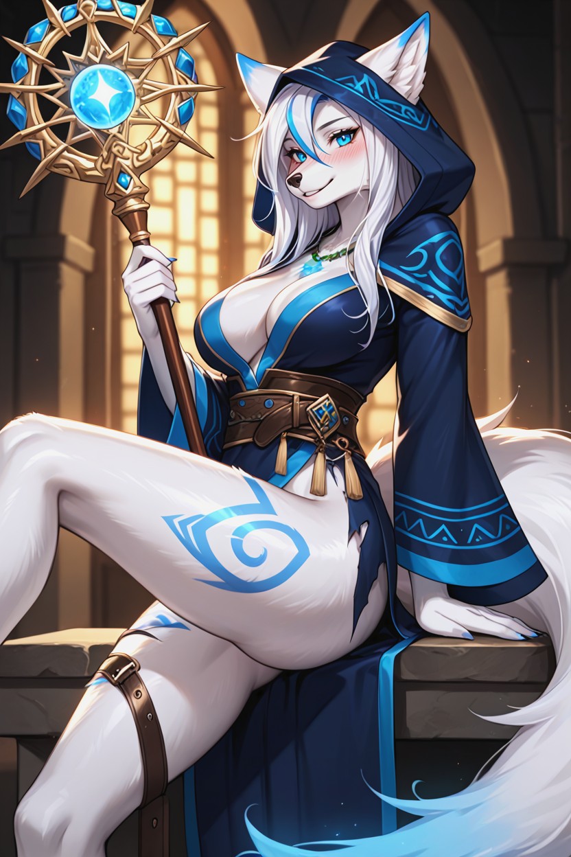 Mage Robe, Blue Stripes Across Waist, Medium Ass 퍼리 AI 포르노