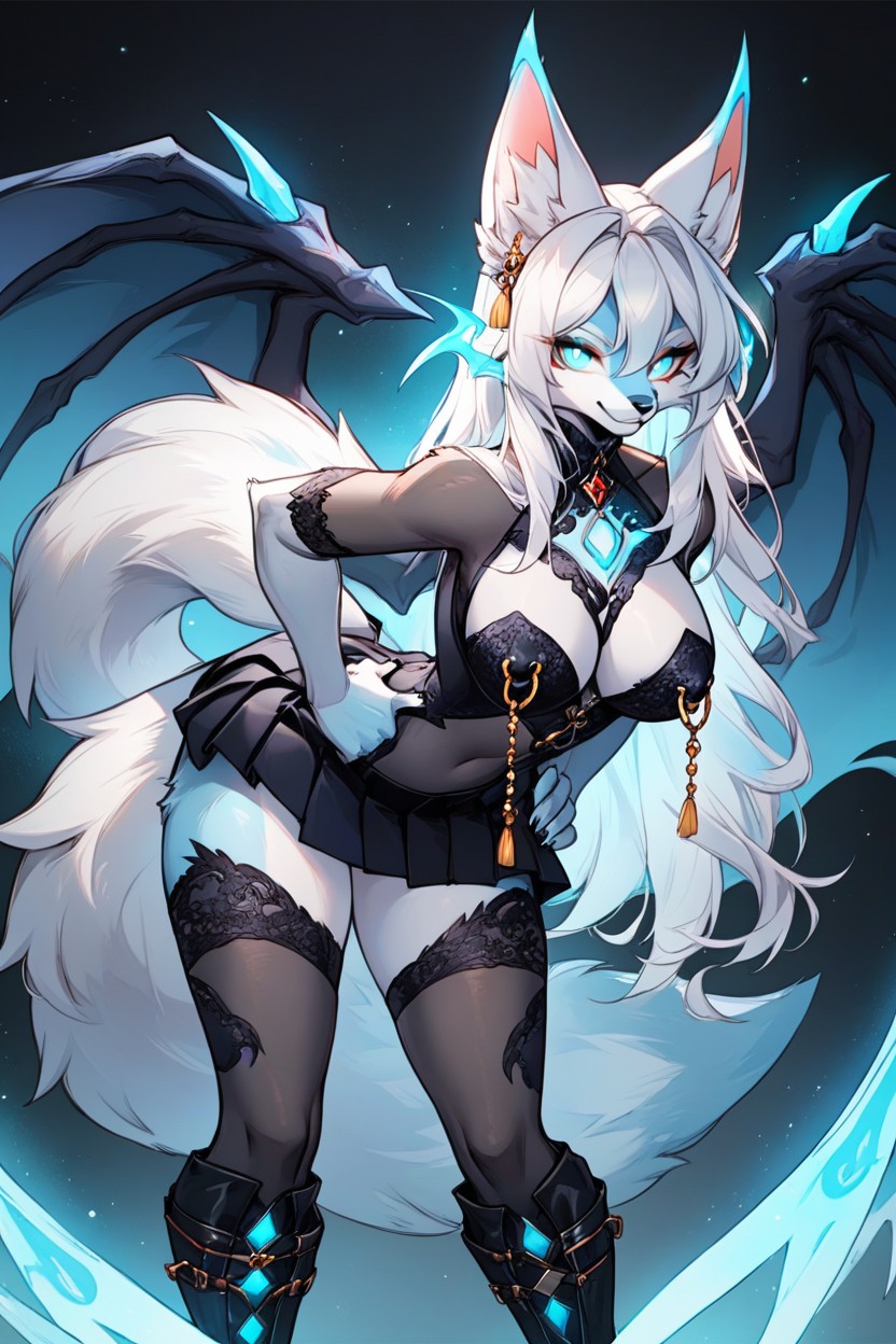 Blue Eyes, Bending Over, Glowing Neon Blue Spirals On Body Furry AI Porn
