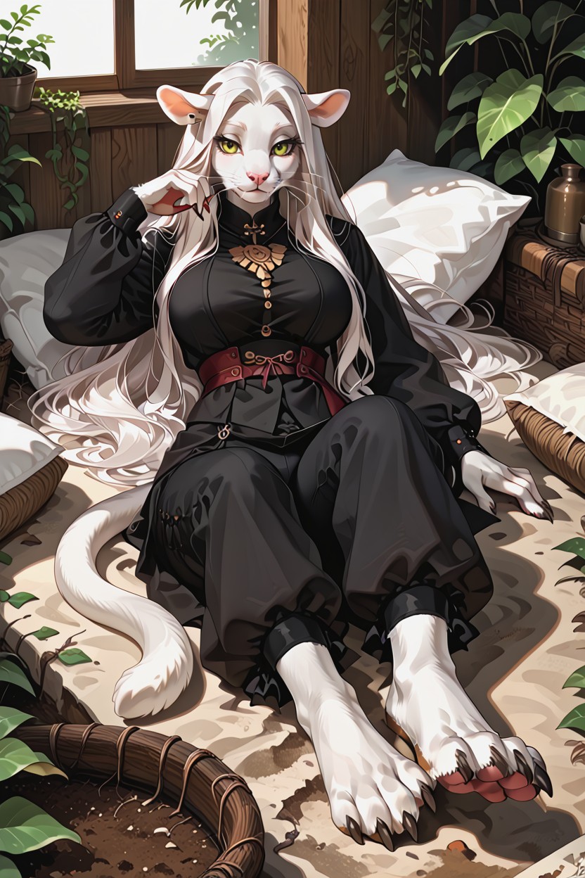 Anthropomorphic Female Mink, Warm Ambient Light, 18+ AI獸人黃片