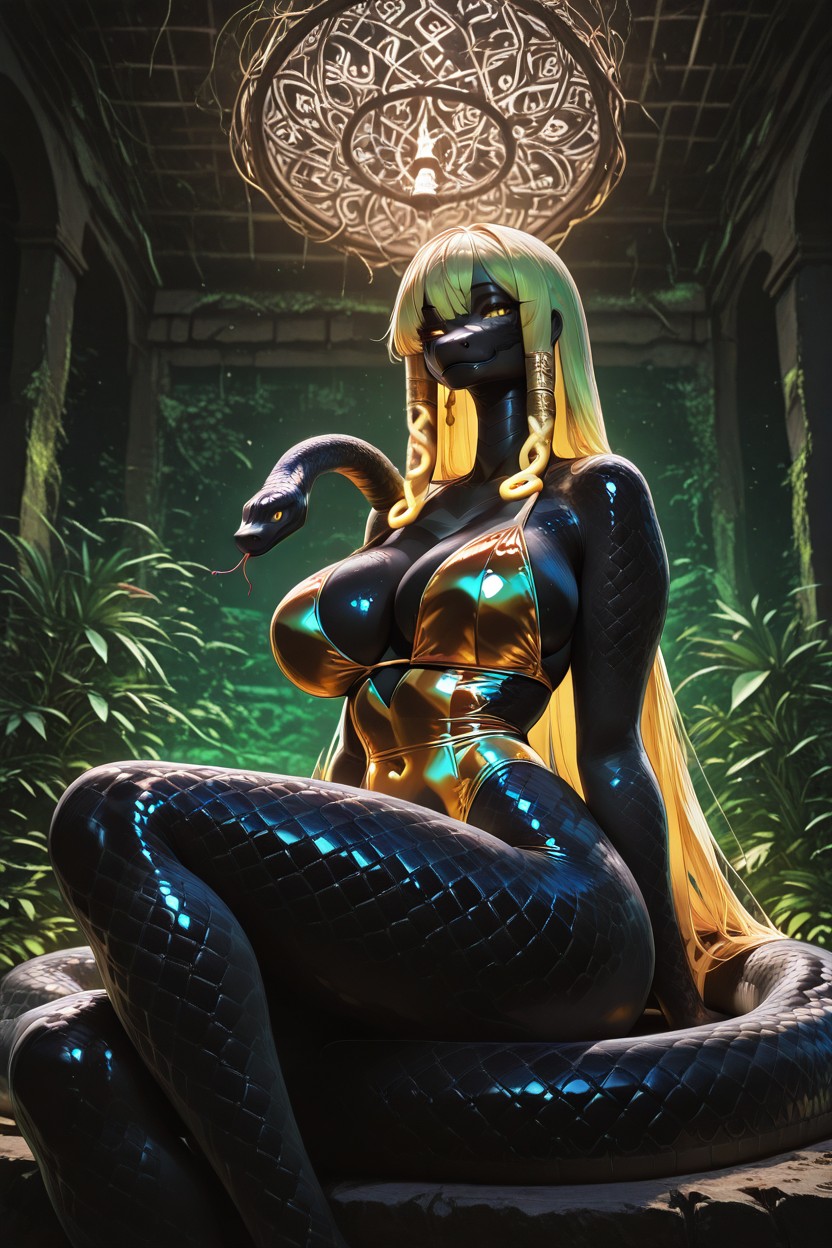 Soft Warm Terrarium Lighting, Snake-skin Look Swimsuit, No Hair AI兽人黄片