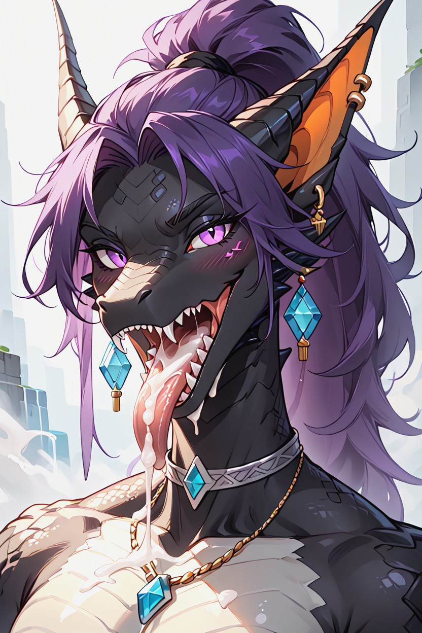 Slightly Long Tongue, Blushing, Ender Dragon From Minecraft ファーリーAIポルノ