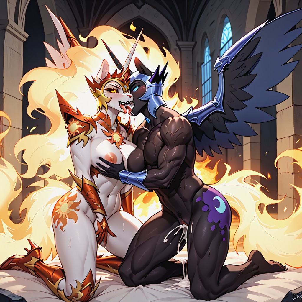Fully Armored, Daybreaker Wearing Orange Armor, Cum From Mouth Furry IA