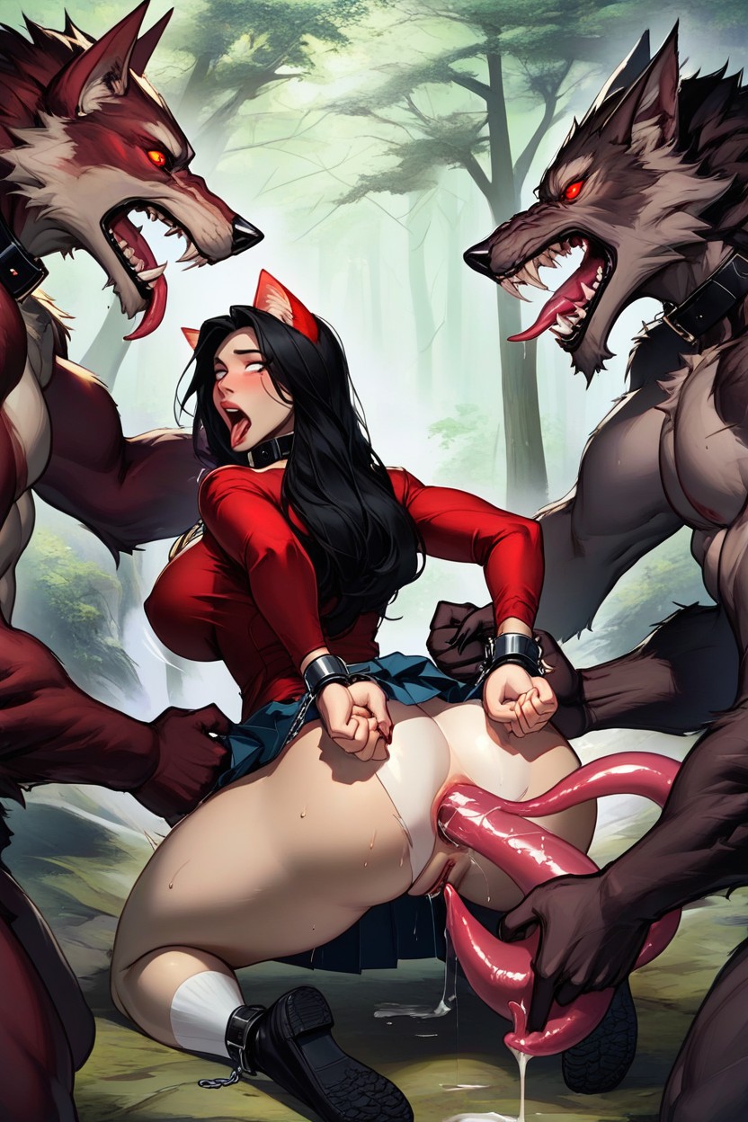 Surprised Face, Catdragon Female Wearing Pleated Skirt, Tongue Around Anus 퍼리 AI 포르노