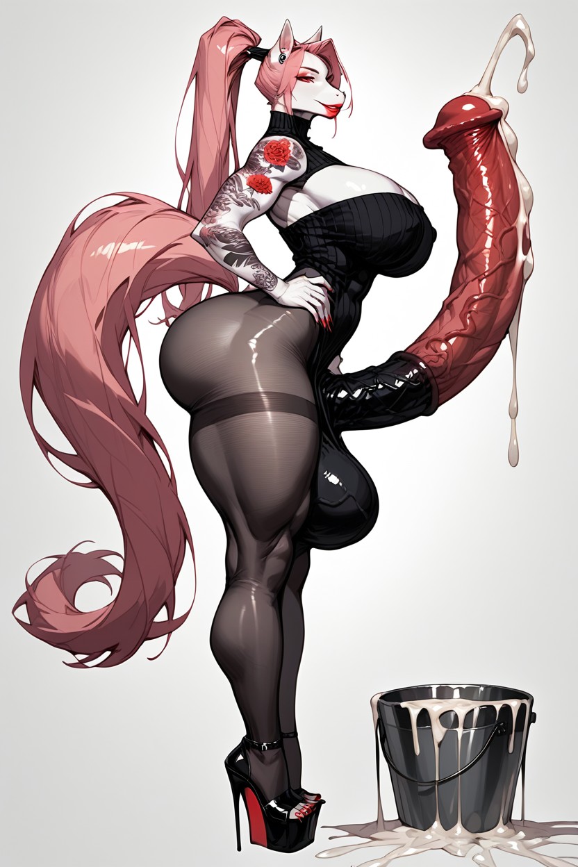 Hyper Cum, Platform High Heels, Tattoos Furry AI Porn