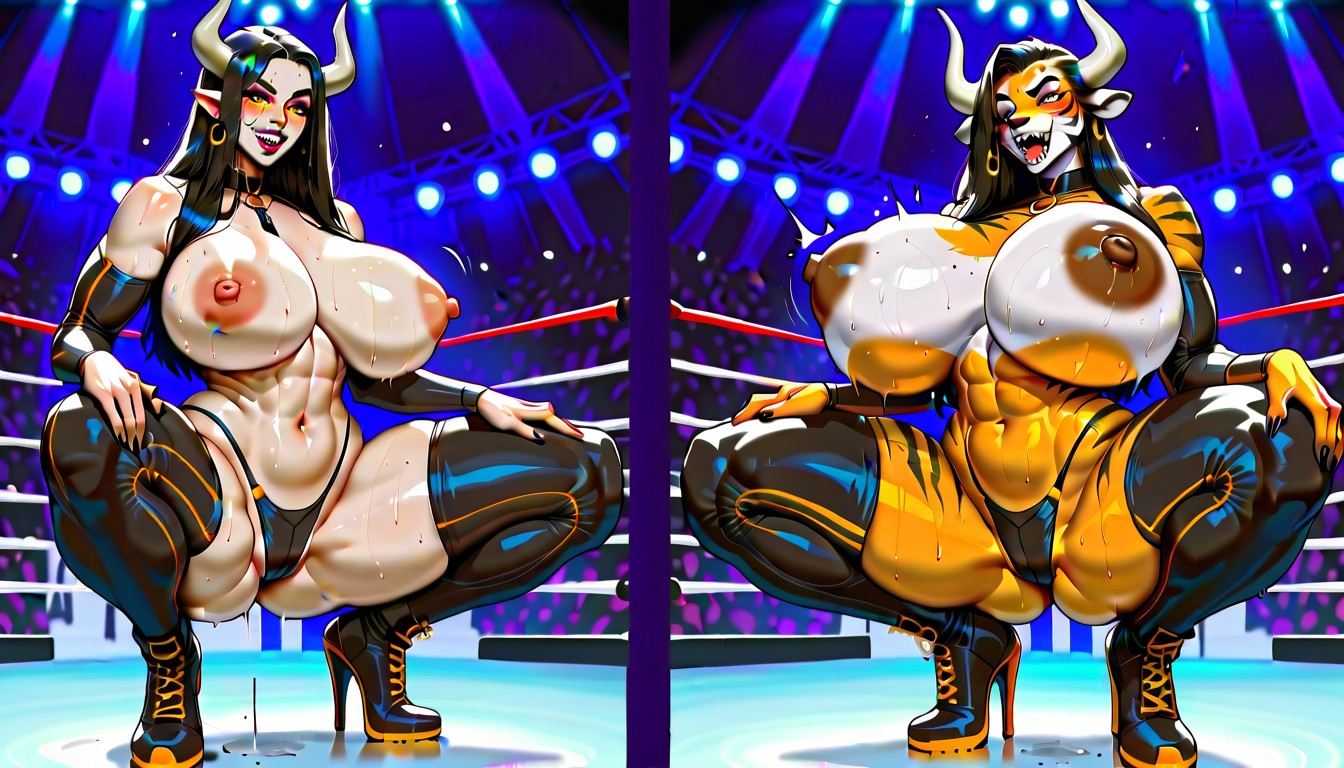 Only Female Tiger And Only Female Minotaur, Female Minotaur, Artist Realvinyl Art Furry AI Porn