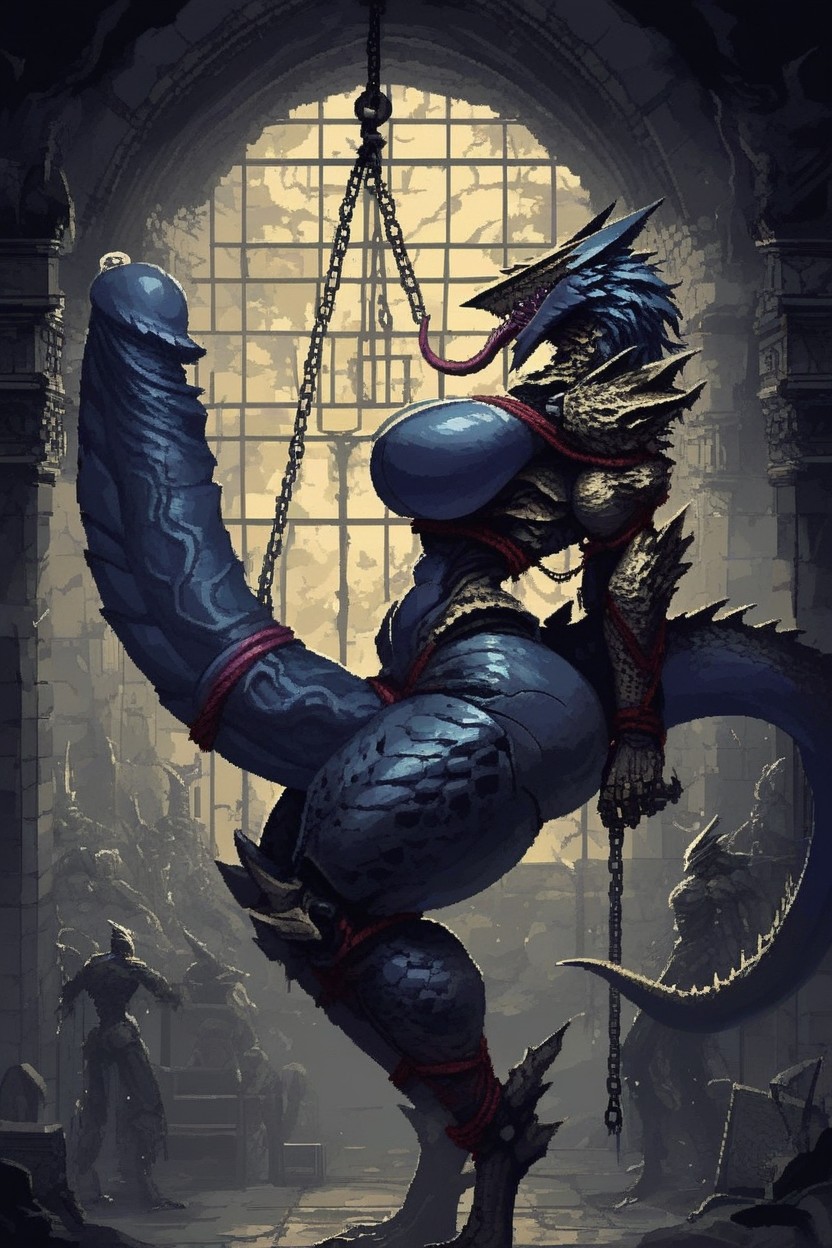 Shibari, Gigantic Perfect Boobs, Hard Shadows Furry AI Porn