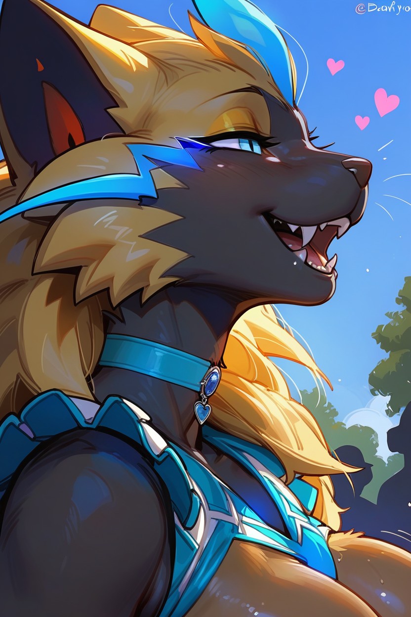 Correct Zeraora, Exposed Nipples, Solo Furry AI Porn