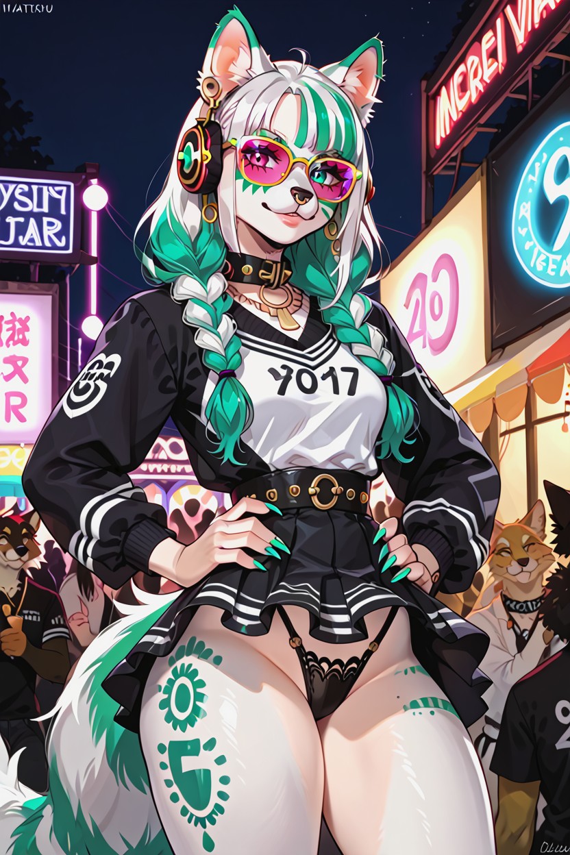 Visible Paw Pads, Large Neon Collar, Glasses Furry AI Porn