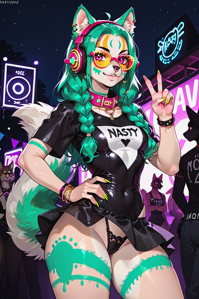 Hands On Hips, Headphones, Posing Standing Furry AI Porn