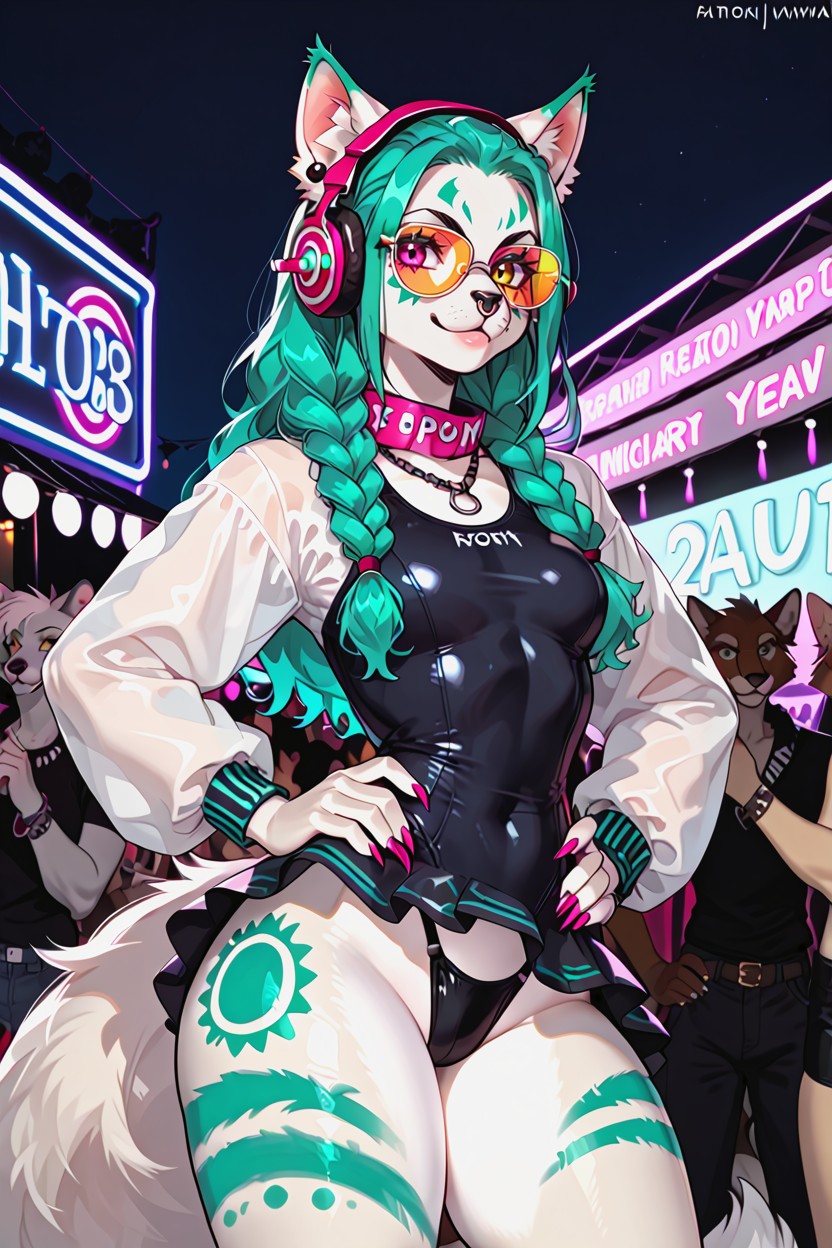 Glasses, Front View, Fluffy Tail Furry AI Porn