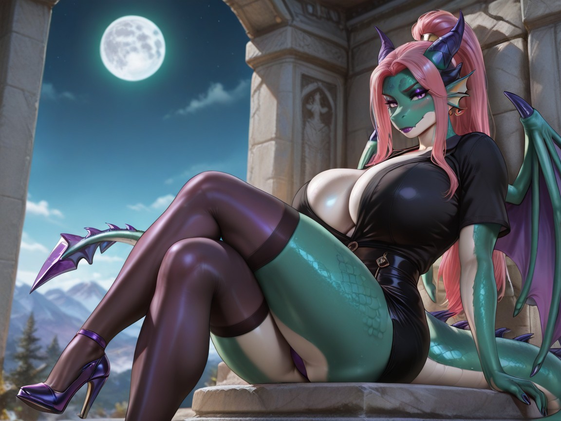 Pink Hair, Purple High Heels, Moon Furry AI Porn