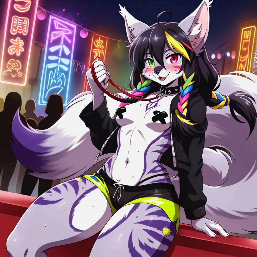 Twin Tails Hairstyle, Horny, Body Paint Paw Prints Furry AI Porn