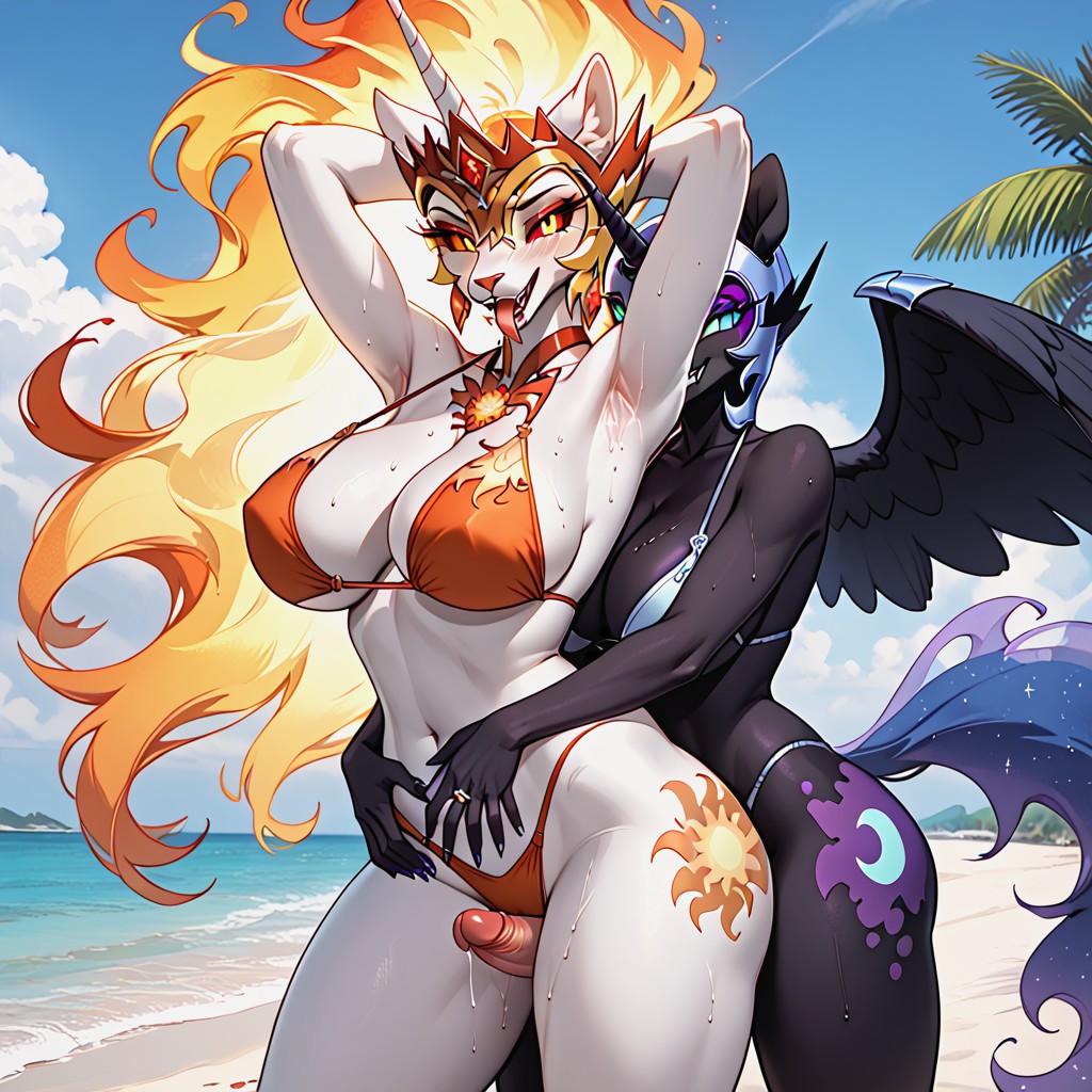 Beach, Wedding Ring, Round Breasts Furry AI Porn