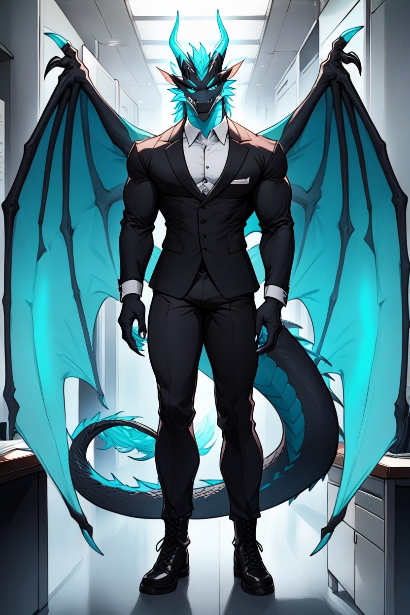 Elegant Curved Dark Horns, Long Sleek Snout With Slight Confident Smirk Showing Sharp Teeth, Boots Furry AI Porn