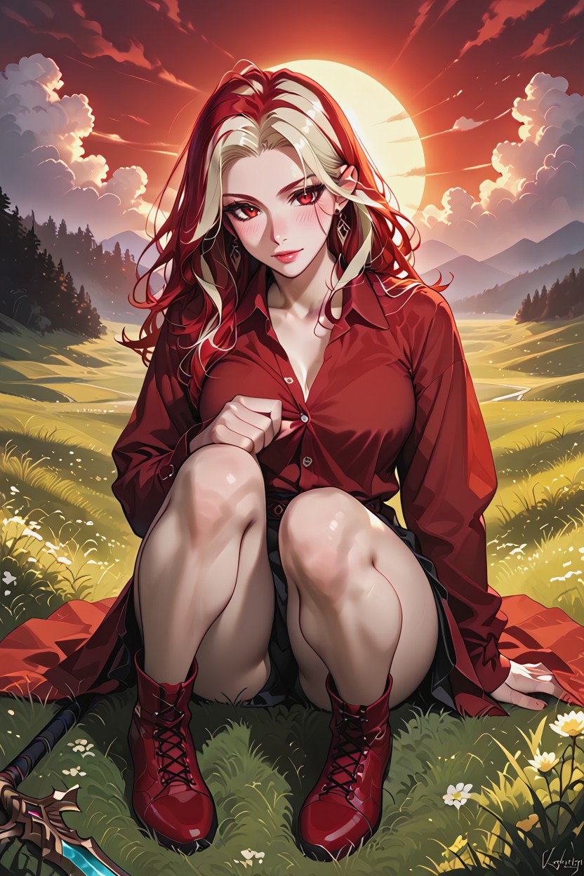 Tall Dense Grass Reaching Up To Knees, Deep Shadows, Partially Hidden In Grass Furry AI Porn