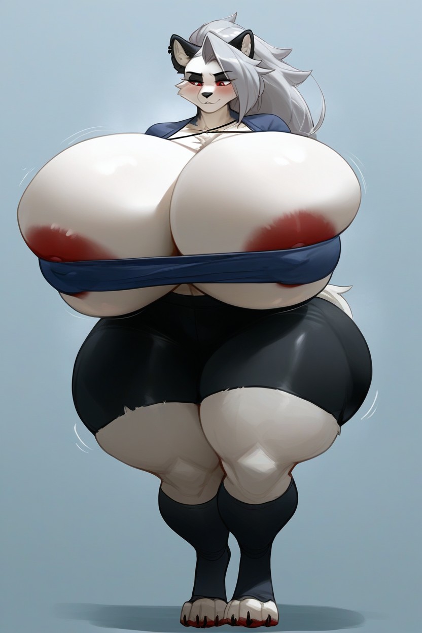 Curvy, Hidden Behind Breasts, Crop Top Furry AI Porn