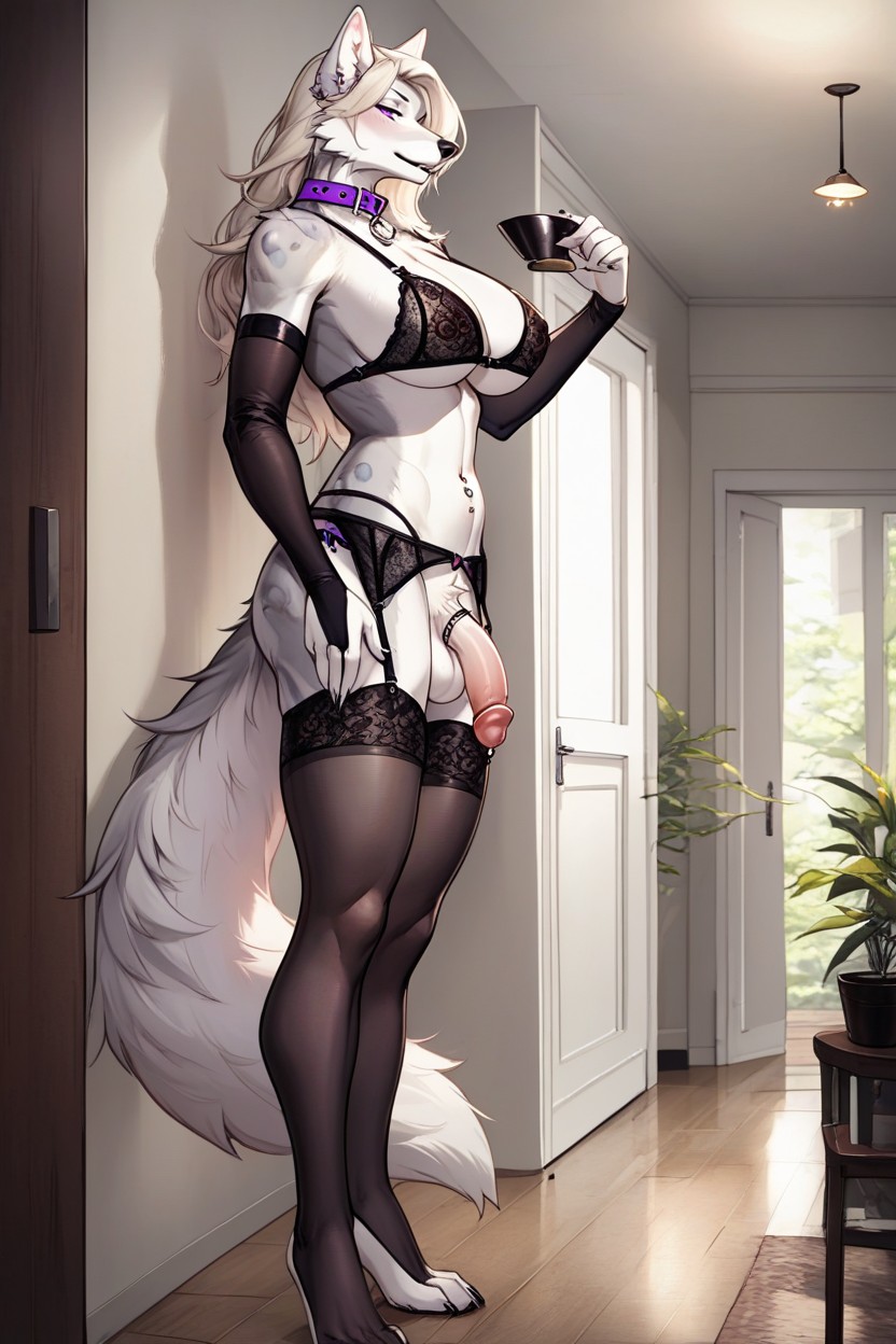 Slight Side View, Uretral Piercing, Holding Penis Furry AI Porn
