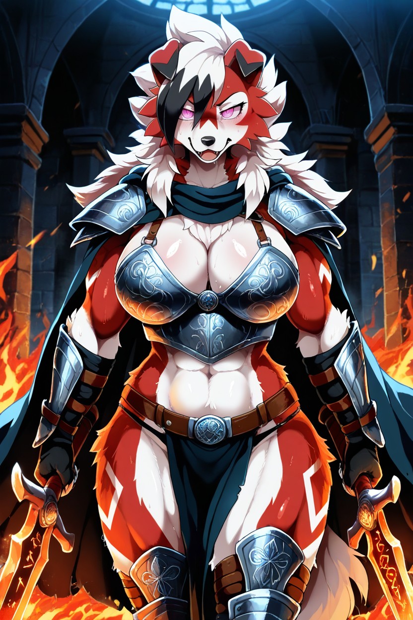 And A Stern Expression She Wears A Custom-forged, Dark, Red Fur Furry AI Porn