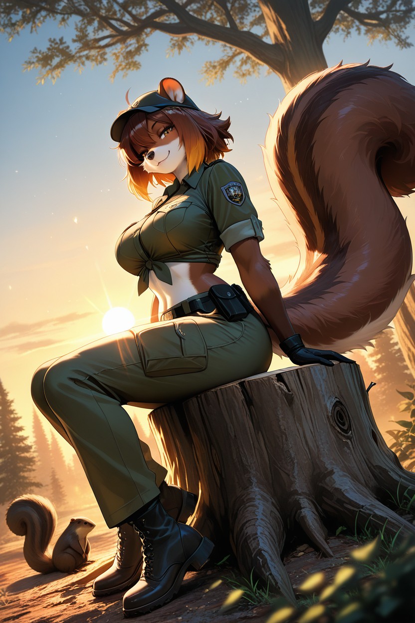 18+, Solo Focus A" "energetic Personality, Tied Shirt Under Bust Furry AI Porn
