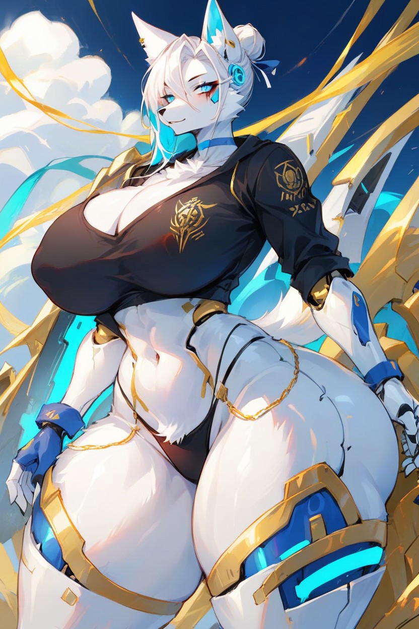 White Fur, White Body, Wide Hips 퍼리 AI 야짤