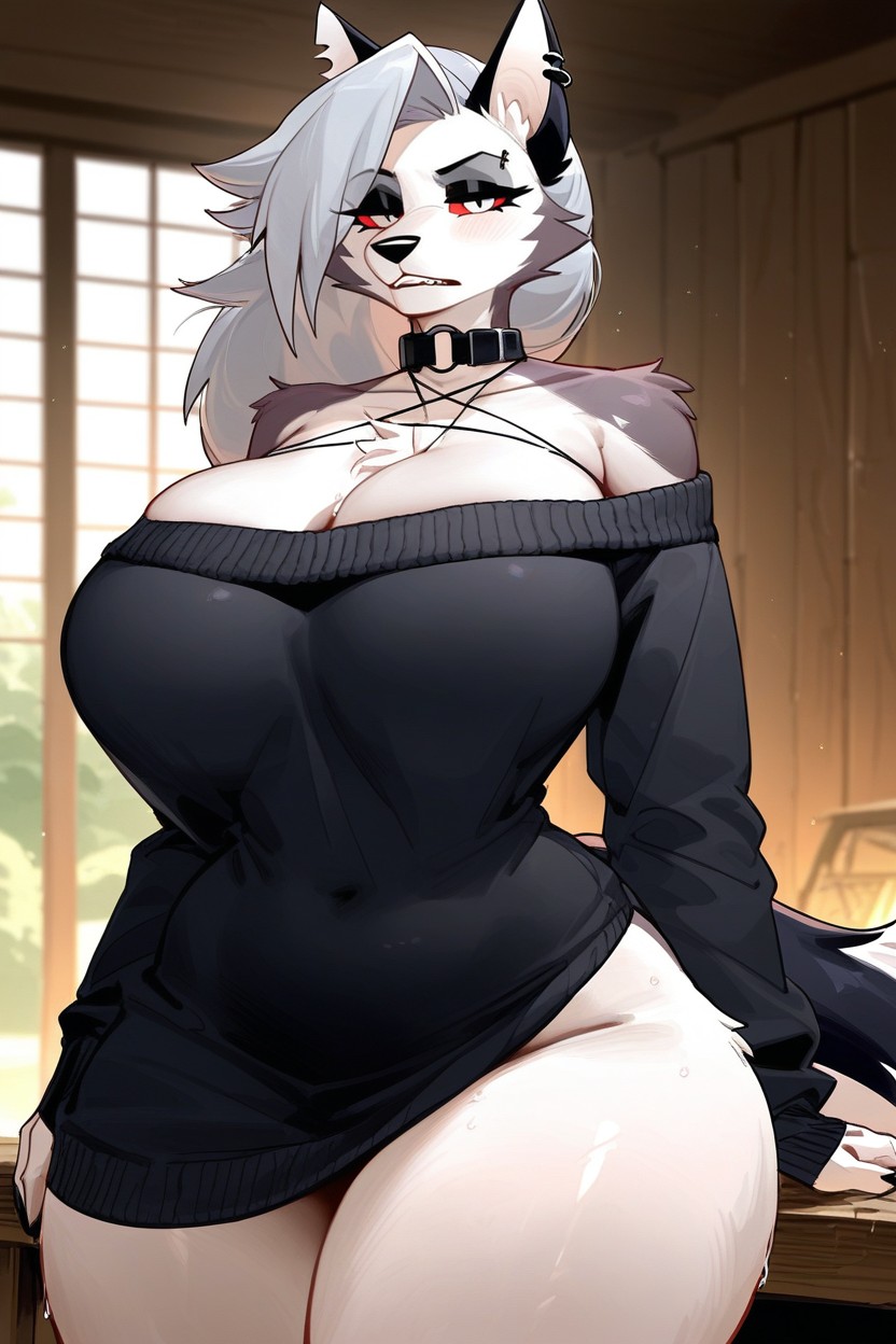 Wolf Body, Black Eyeshadow, Lidded Eyes Furry IA