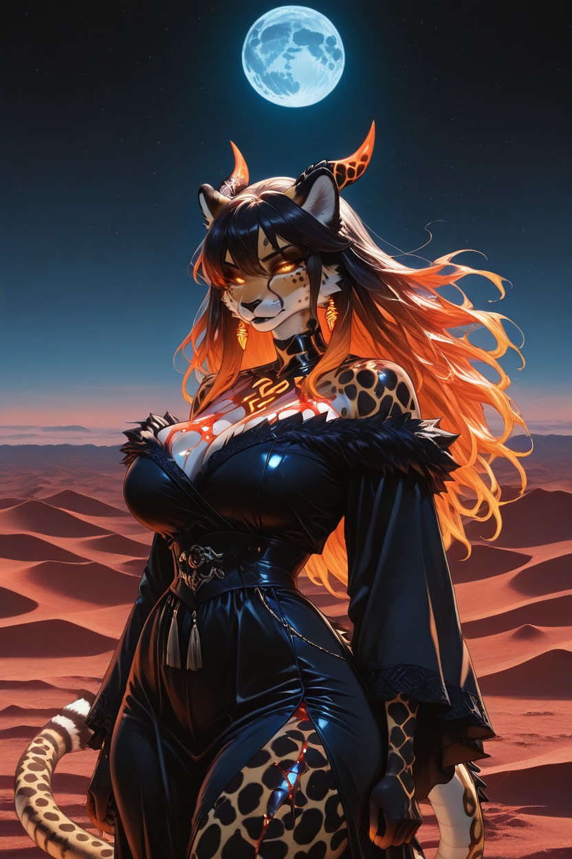 Sharp Focus, Heat Haze, Enormous Moon Dominating The Night Sky Furry AI Porn