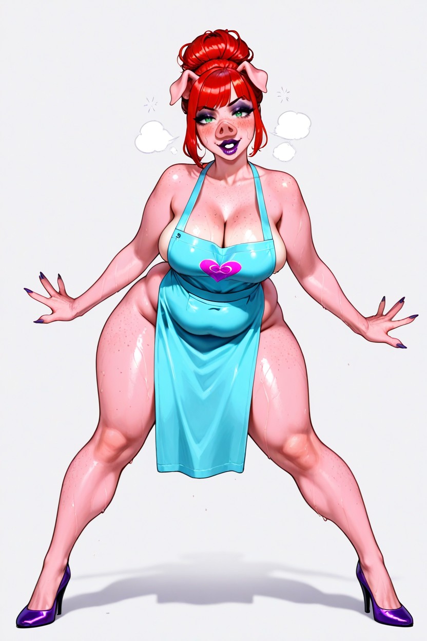 Voluptuous, Red Hair, Arms Spread Down Furry AI Porn