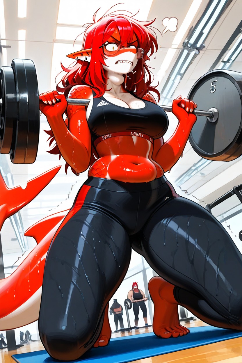 Wide Hips, Swallowing Person, Tight Sports Bra Furry AI Porn