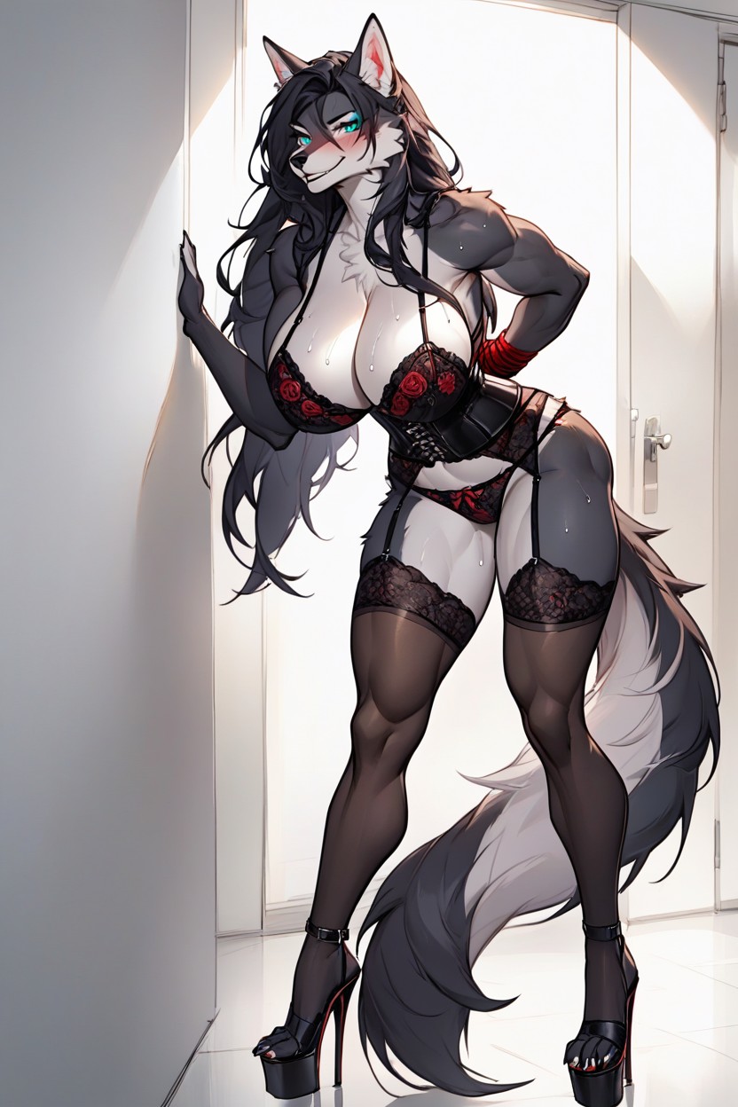 Hands Behind Your Back, Completely Black Fur, Bent Over Furry AI Porn