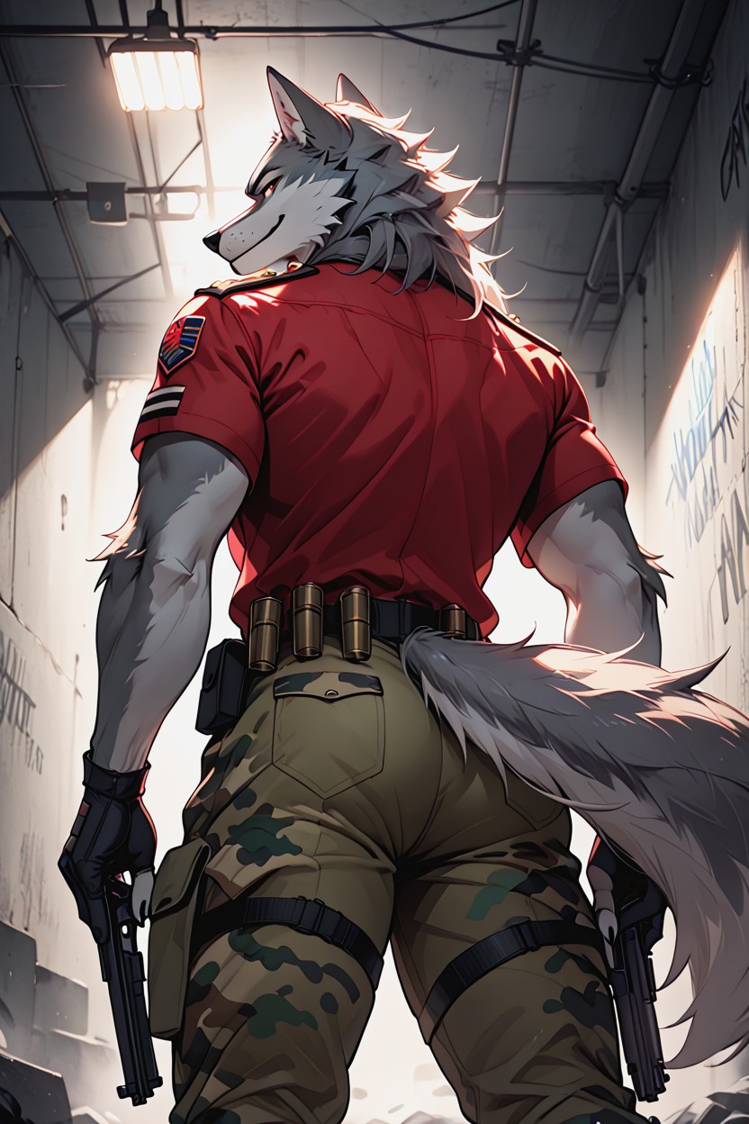 Lobo, Thriller Movie Style, Black Tight T-shirt Furry IA