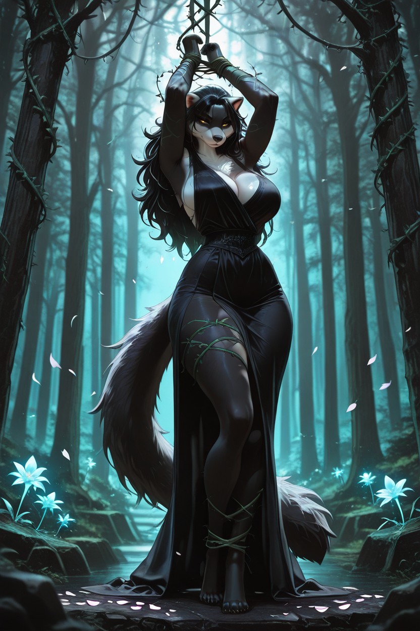 Tense Posture, Dim Bioluminescent Petals In The Air, Natural Expression 퍼리 AI 포르노