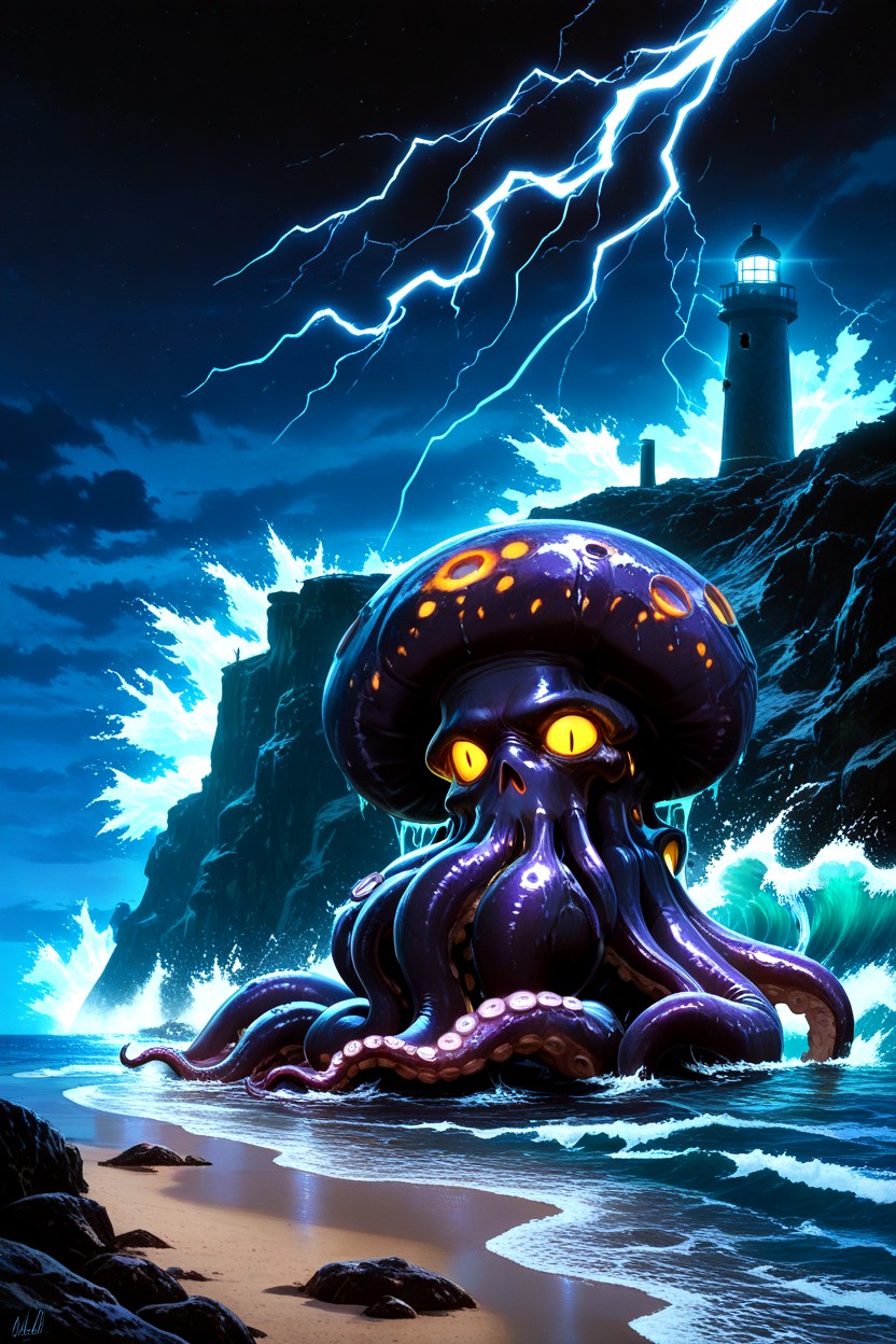 Huge Crashing Waves, Sea Spray, Long Flexible Tentacles AI獸人黃片
