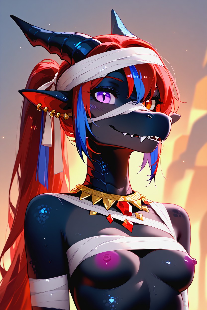 Full Body Wrap, Oiled Body, Ponytail Furry AI Porn