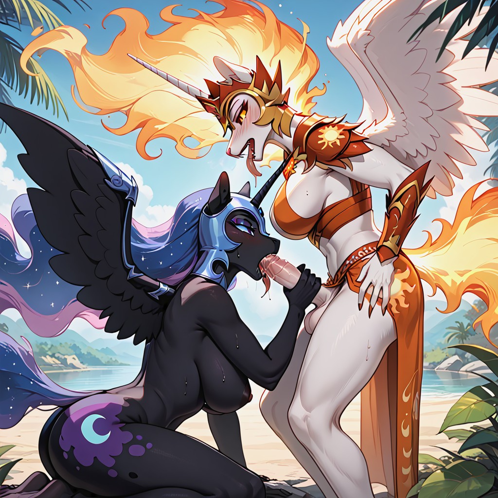 Hourglass Figure, Female Daybreaker, Nightmare Moon Fucking Princess Celestia From Front Furry AI Porn