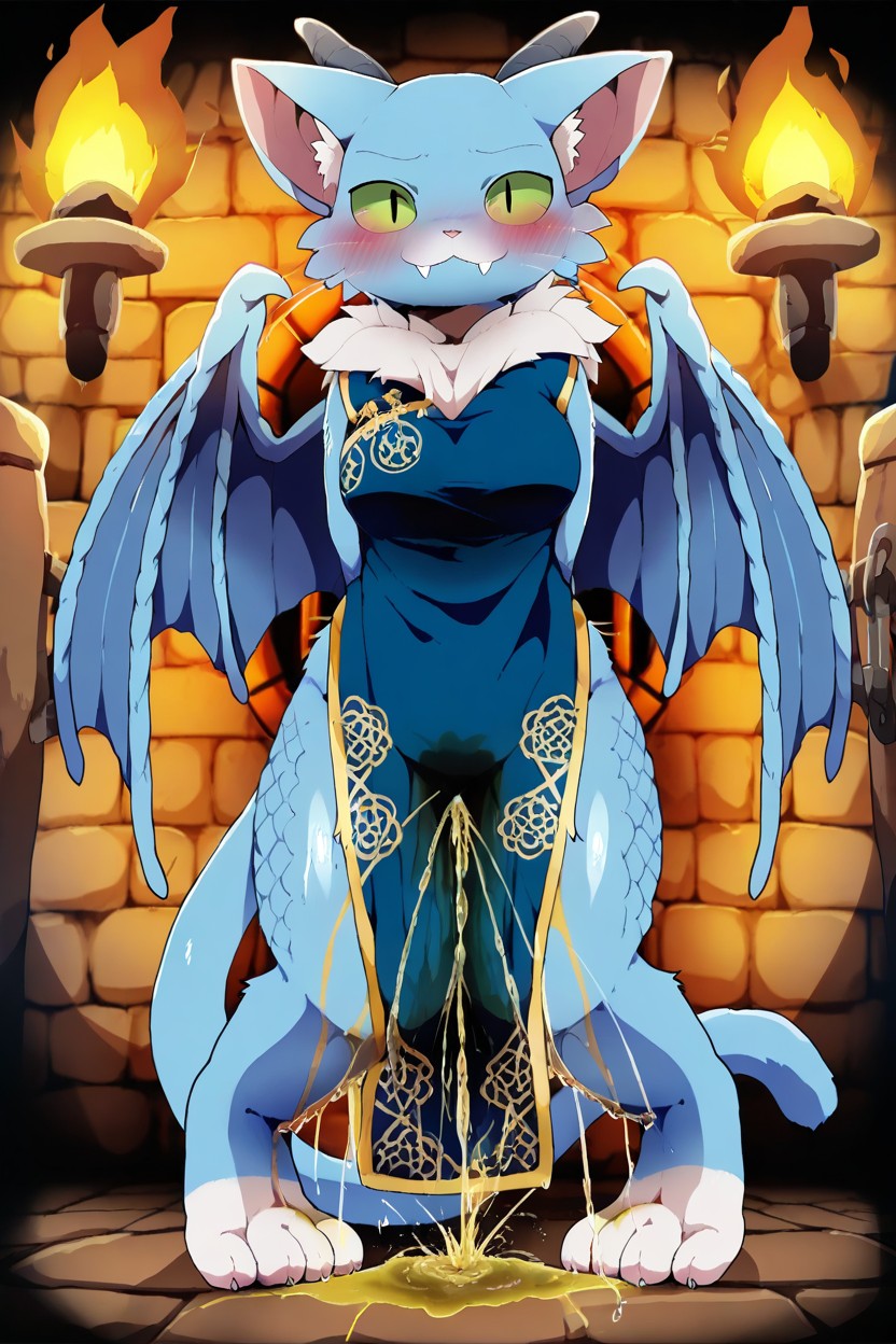 Green Eyes, Pee Stained Dress, Happy Furry AI Porn