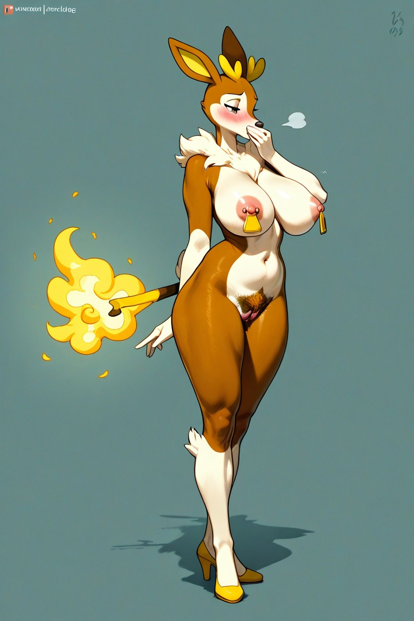 Embarrassed , Full Nude, Looking Left Furry AI Porn