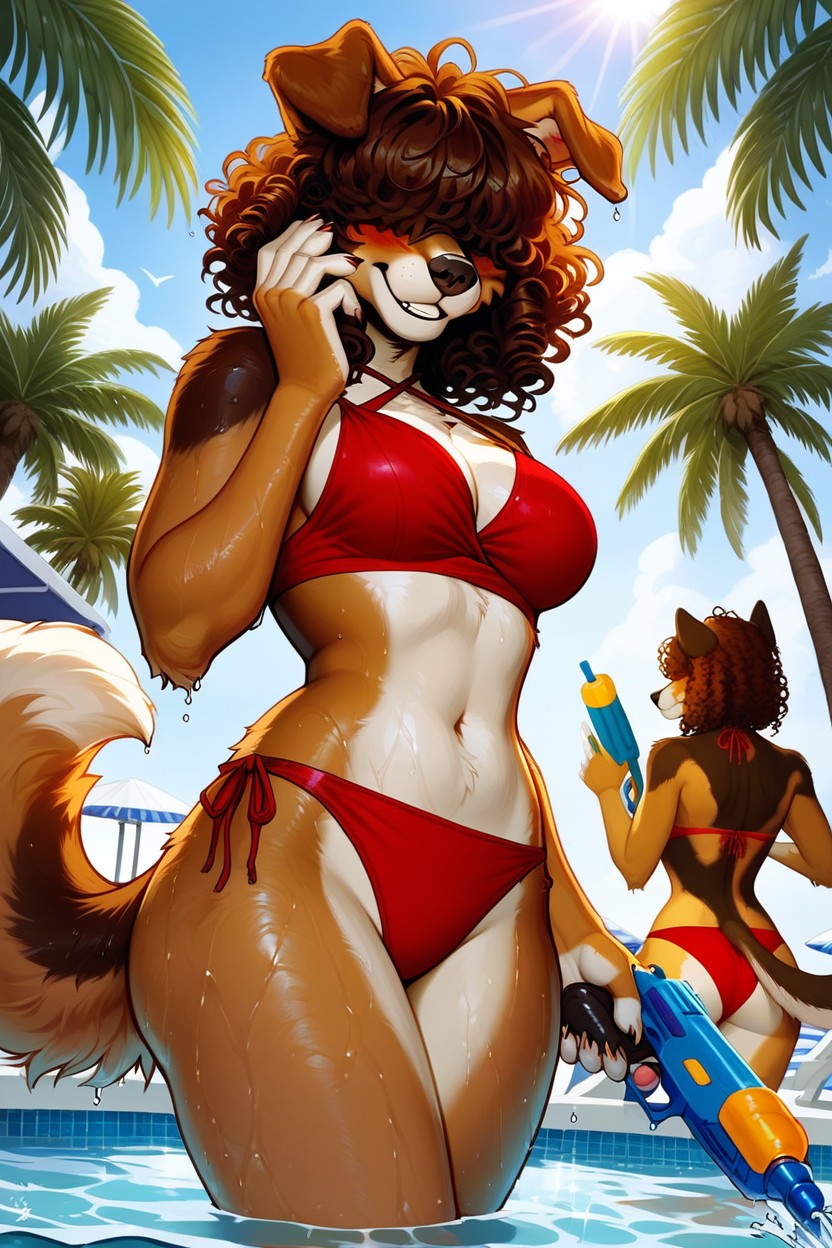 Inside Shallow Pool, Paw Pawds, Smiling Furry AI Porn