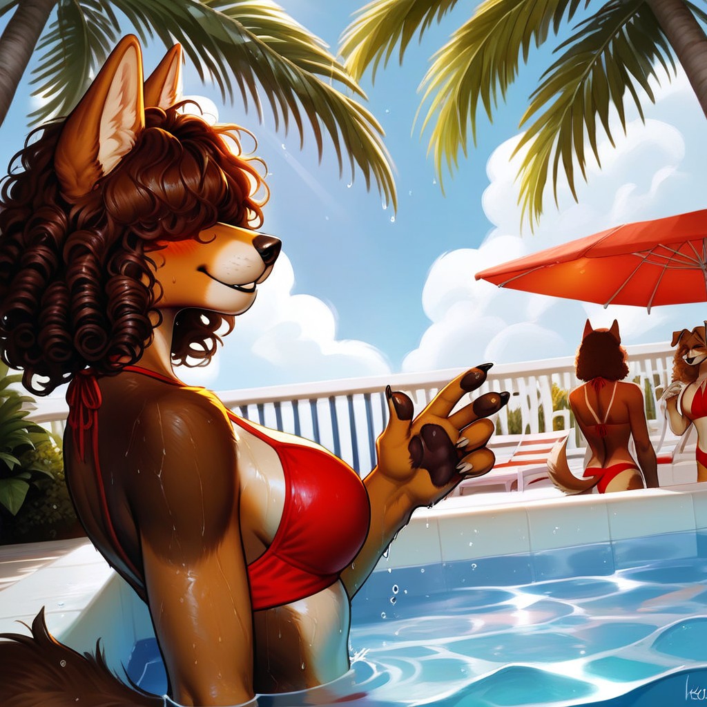 Inside Shallow Pool, Dog, Happy Furry AI Porn