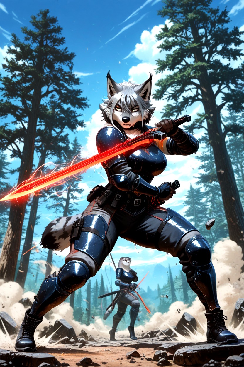 Strong Aggressive Posture, Spear Or Curved Blade User, Dramatic Sky AI兽人黄片