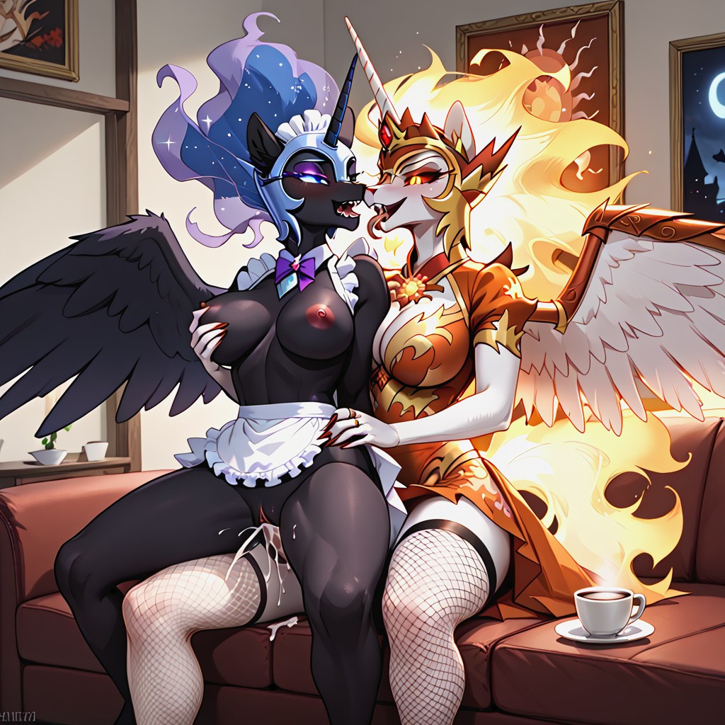 Impregnation, Futa Nightmare Moon Fucking Female Daybreaker From Behind, Horn Furry AI Porn