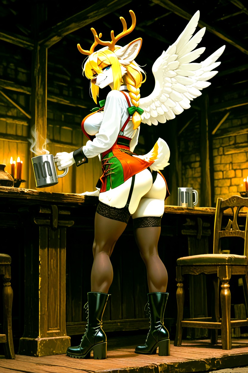 Holding Two Mugs Of Mead, Blue Eyes, Smug Smirk AI兽人黄片