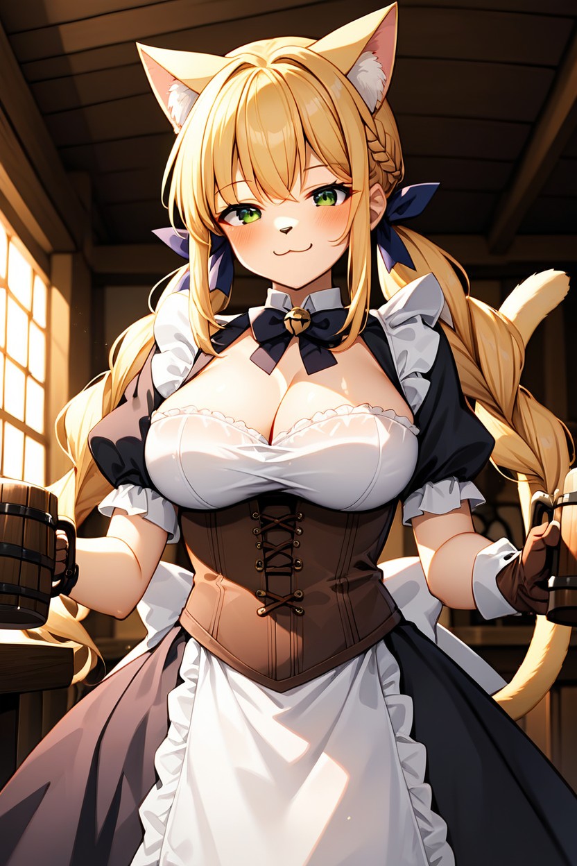 Focus On Face And Cleavage, Fantasy Maid Outfit, 18+ AI獸人黃片