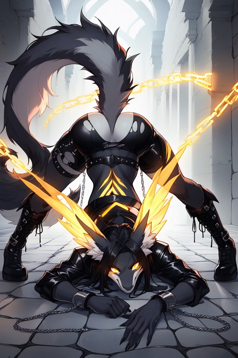 Silver Details, Large Wall Mirrors In Background, Close Up On Her Ass Furry AI Porn