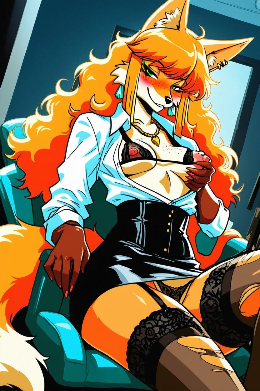 Freckles, Skirt, Green Eyes Furry AI Porn