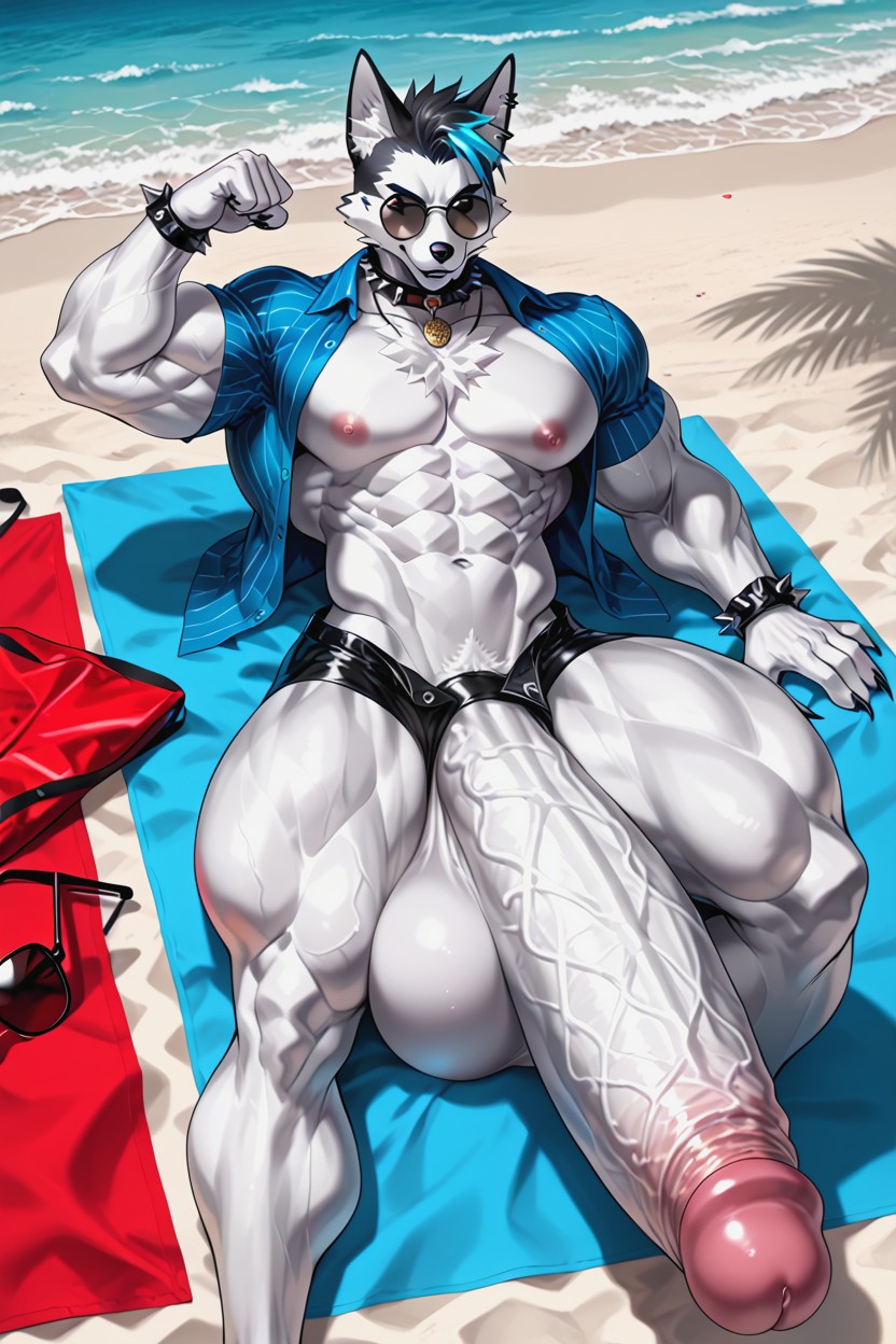 Muscular Thighs, Féminin, Dog Collar Tag Porno IA Furry